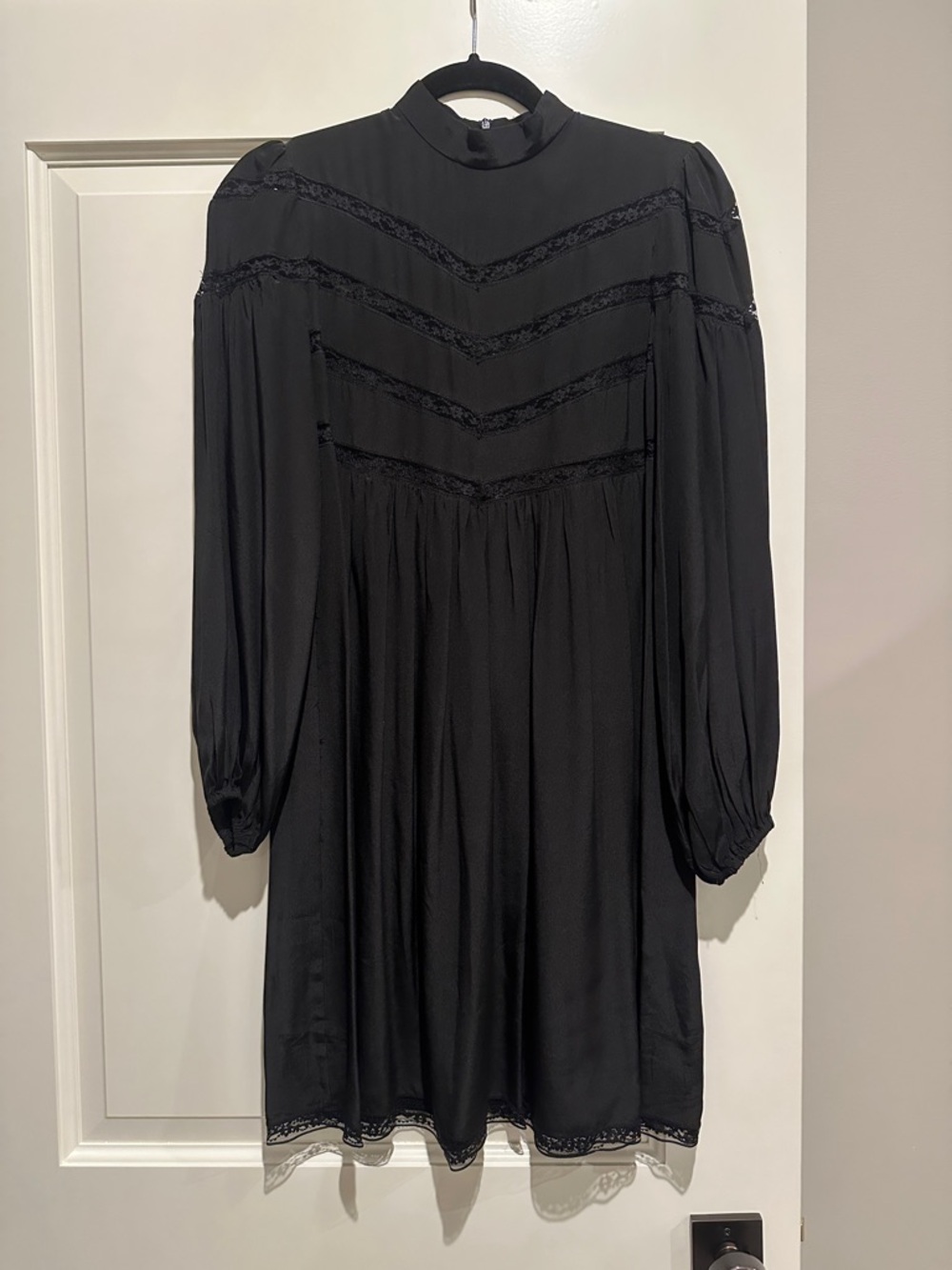 Zimmermann Black Long-Sleeve Lace-Trim Mini Dress
